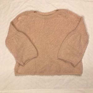 LC Lauren Conrad Furry Eyelash Boatneck Bell Sleeve Knit Sweater Blush Pink